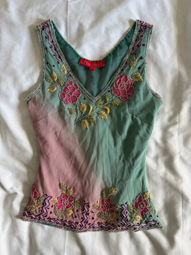 Vintage Y2K Aftershock ombre silk beaded and sequin fairy cami