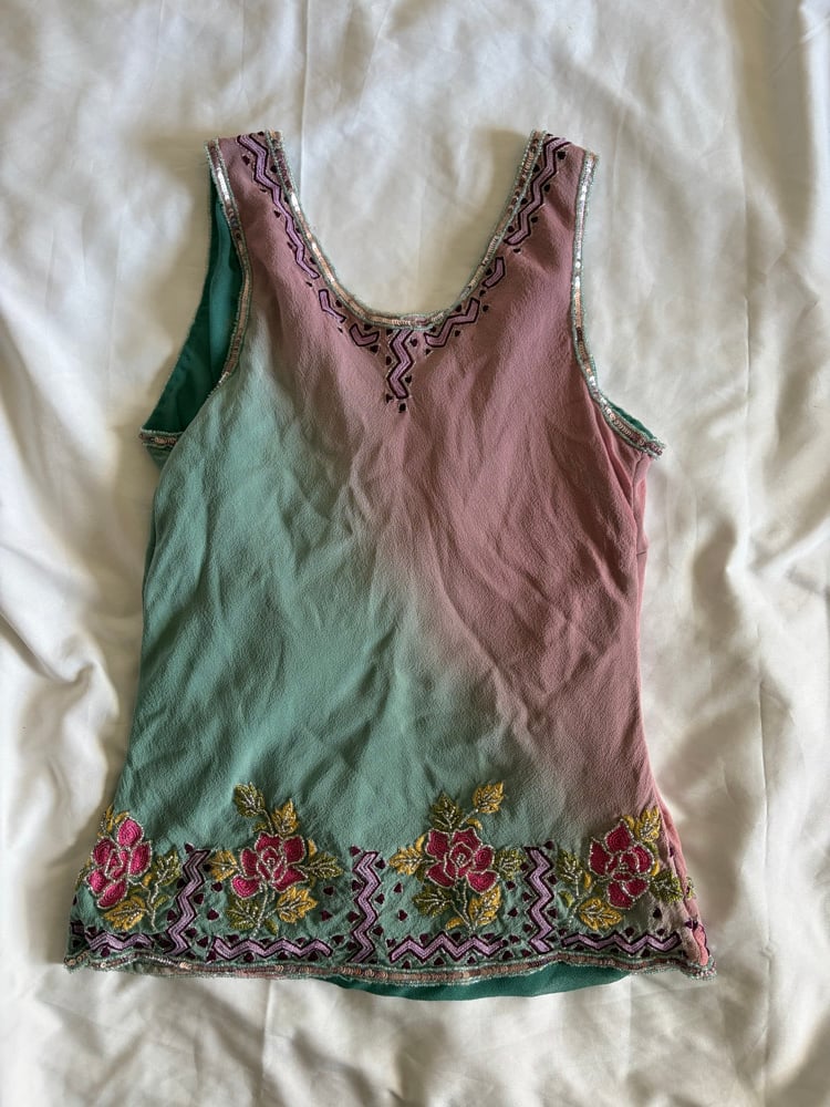 Vintage Y2K Aftershock ombre silk beaded and sequin fairy cami