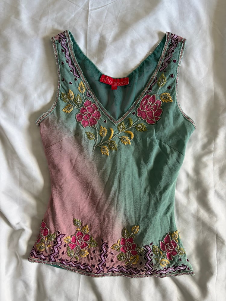 Vintage Y2K Aftershock ombre silk beaded and sequin fairy cami