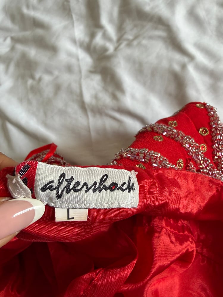 Vintage Y2K Aftershock red sequin and beaded halter neck corset style top