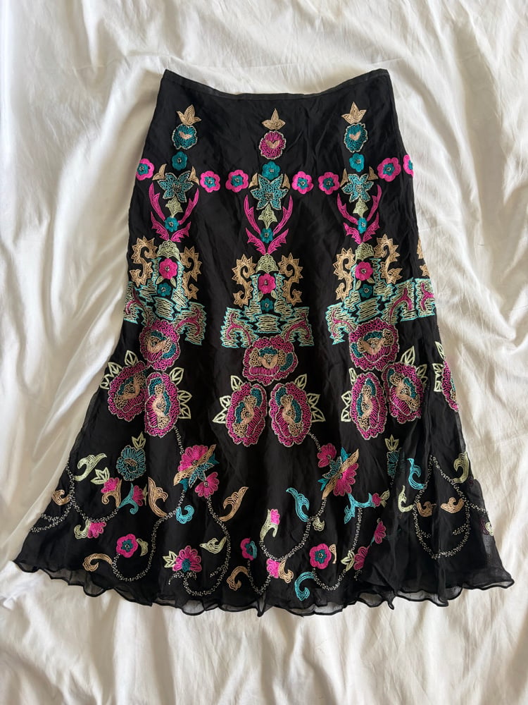 Vintage Y2K Aftershock silk black beaded midi fairy skirt
