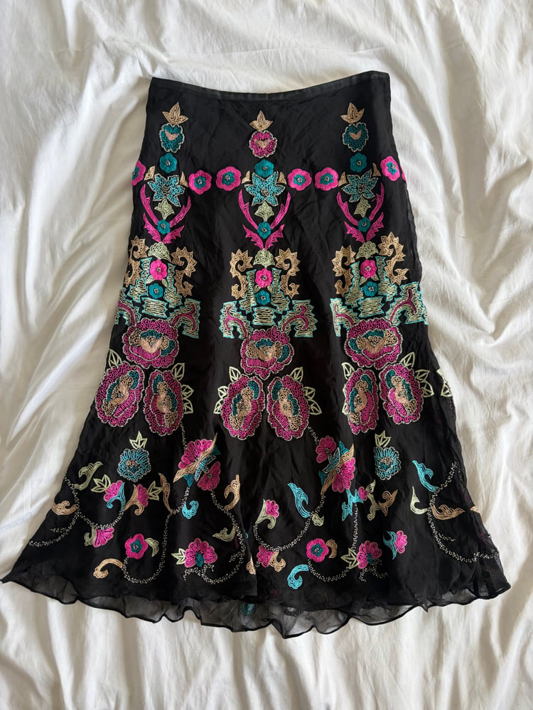 Vintage Y2K Aftershock silk black beaded midi fairy skirt