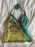 Vintage Y2K Aftershock yellow and blue ombre silk halterneck cami