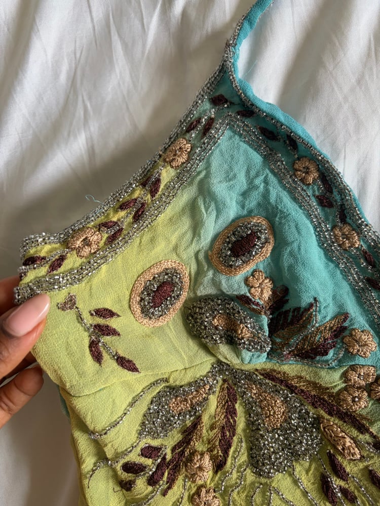 Vintage Y2K Aftershock yellow and blue ombre silk halterneck cami