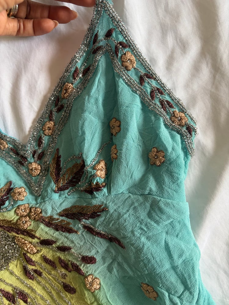 Vintage Y2K Aftershock yellow and blue ombre silk halterneck cami