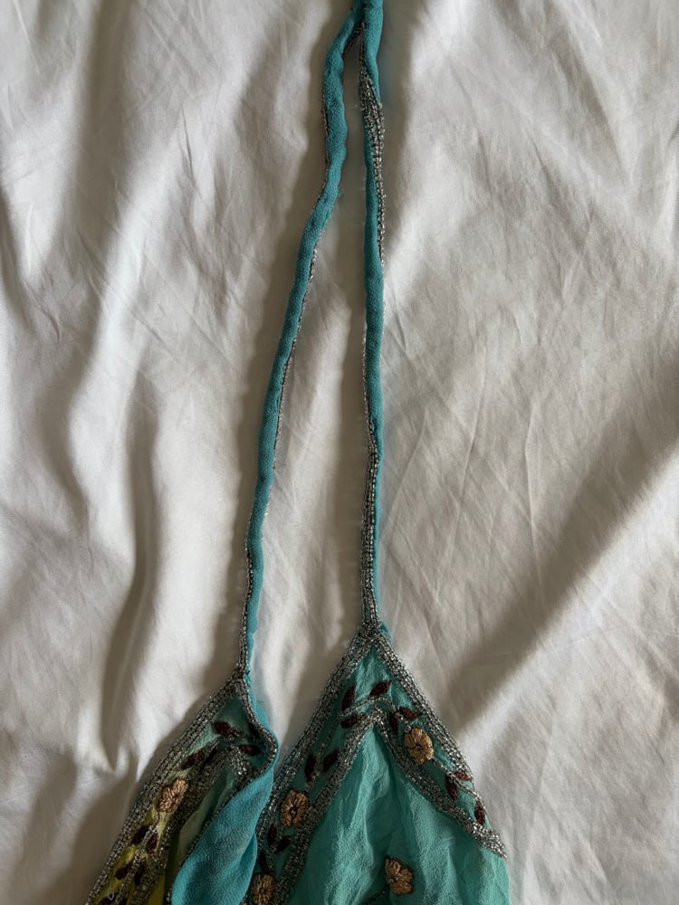 Vintage Y2K Aftershock yellow and blue ombre silk halterneck cami