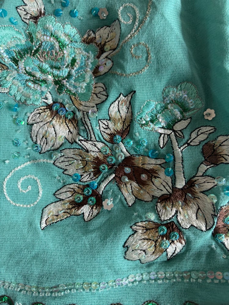 Vintage Y2K Aqua blue fairy sequin floral cami with embroidery