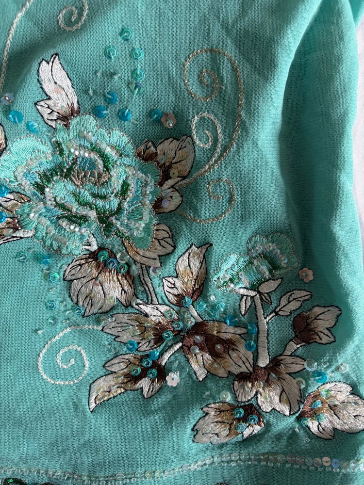 Vintage Y2K Aqua blue fairy sequin floral cami with embroidery