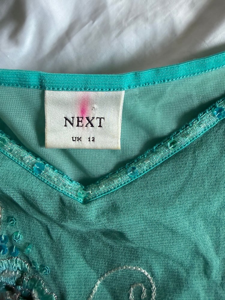 Vintage Y2K Aqua blue fairy sequin floral cami with embroidery