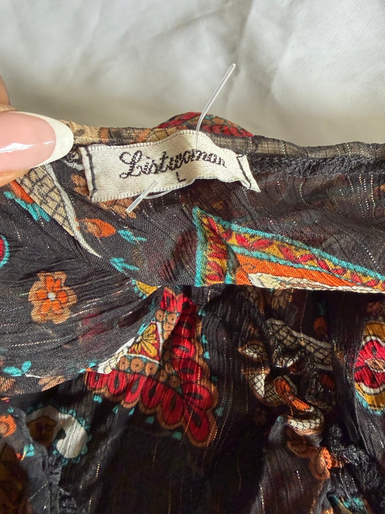 Vintage Y2K asymmetrical hem paisley floaty fairy cami with sequin detail and sparkly thread