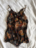 Vintage Y2K asymmetrical hem paisley floaty fairy cami with sequin detail and sparkly thread