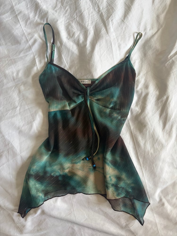 Vintage Y2K handkerchief hem tie dye sparkly cami