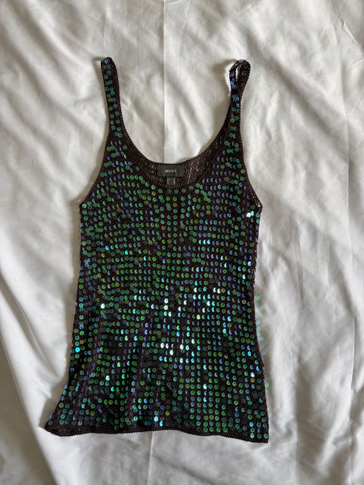 Vintage Y2K Aubergine iridescent sequin crochet small cami