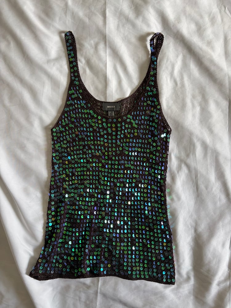 Vintage Y2K Aubergine iridescent sequin crochet small cami