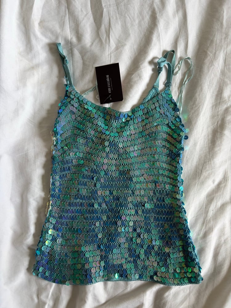 Vintage Y2K Bay Frost blue sequin crochet cami
