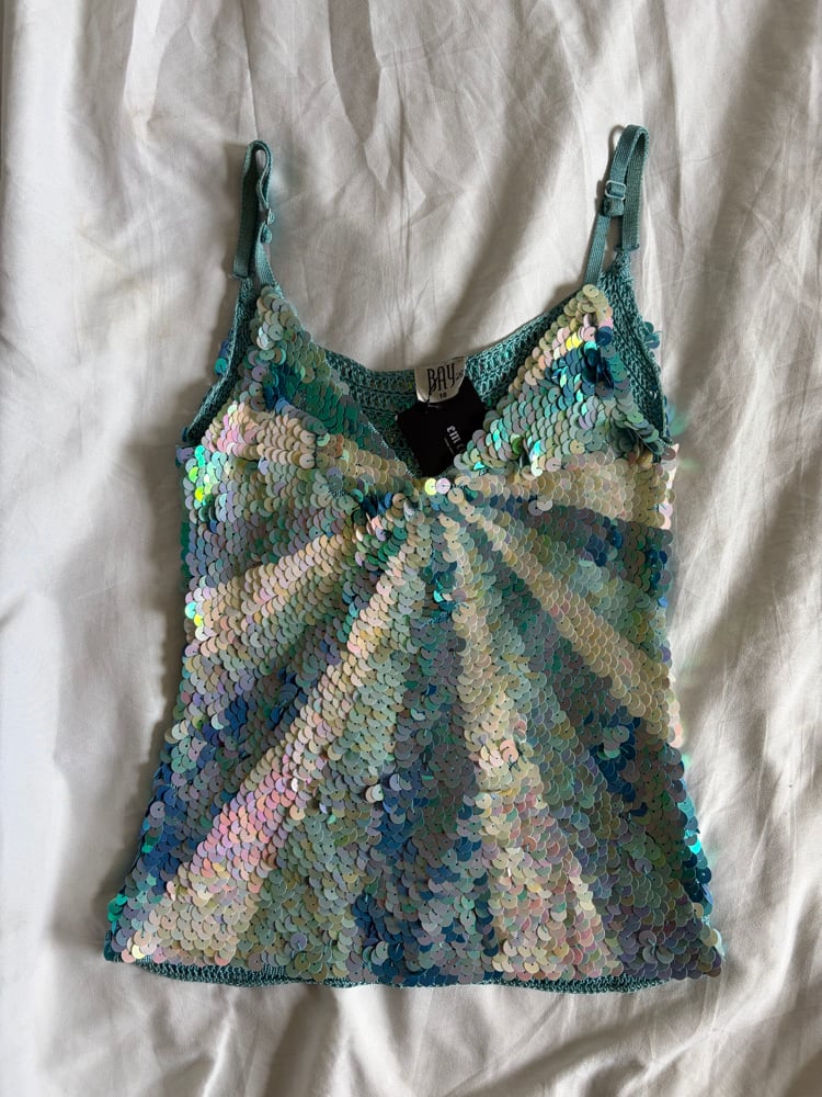 Vintage Y2K Bay Frost blue sequin crochet cami