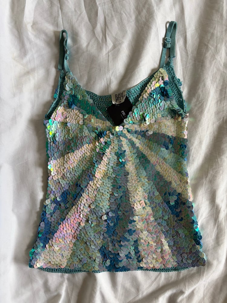 Vintage Y2K Bay Frost blue sequin crochet cami