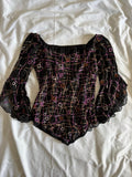 Vintage Y2K black Aftershock asymmetrical hem silk 3/4 sleeve sequin fairy top