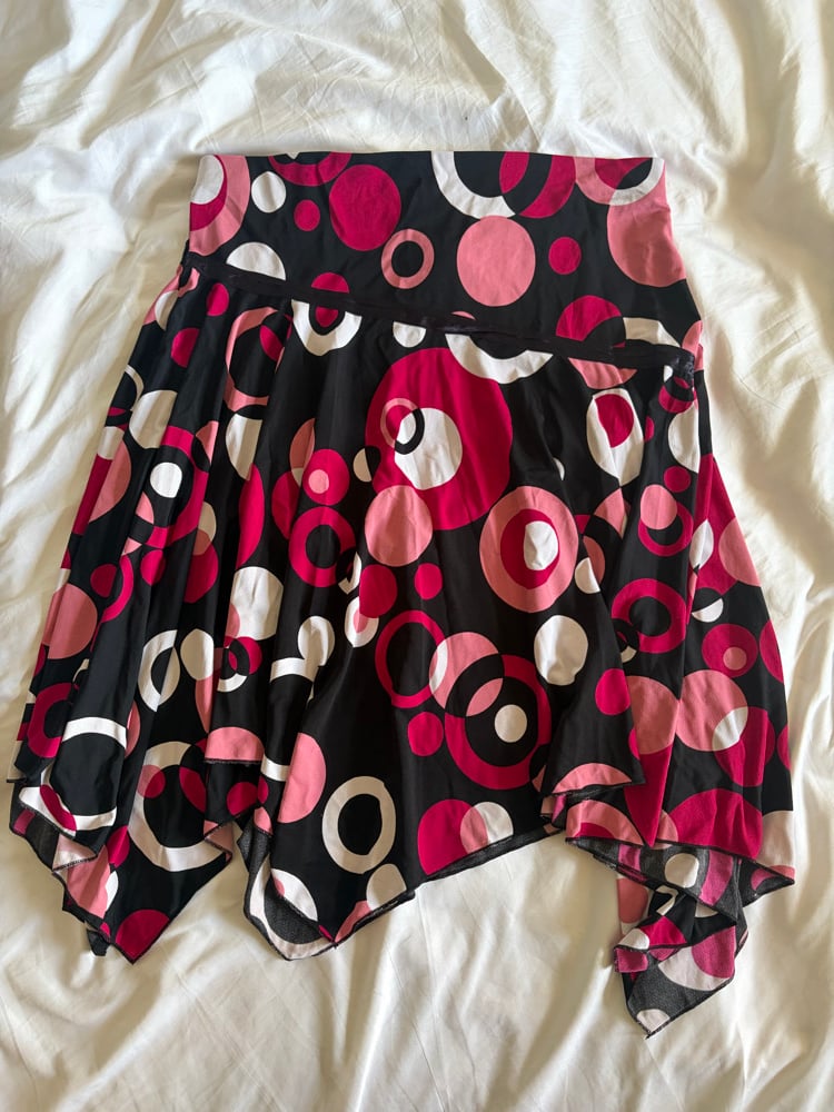 Vintage Y2K black and pink abstract print handkerchief hem fairy skirt