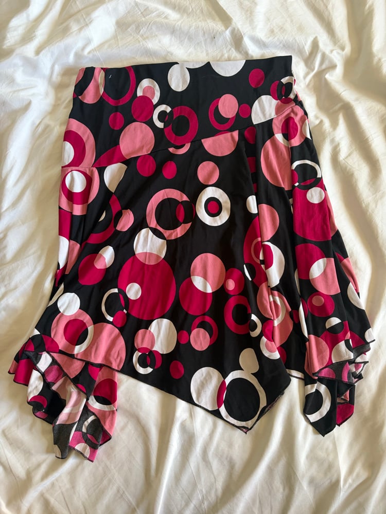Vintage Y2K black and pink abstract print handkerchief hem fairy skirt
