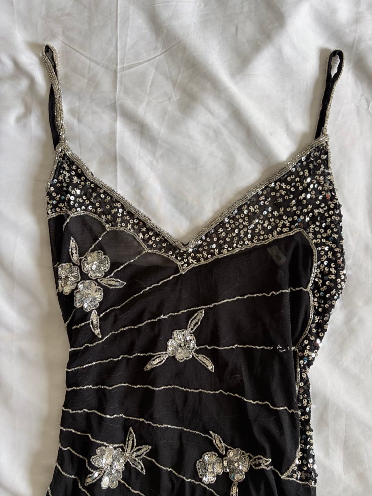 Vintage Y2K black and silver sequin beaded cami 