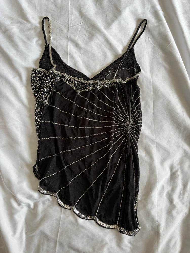 Vintage Y2K black and silver sequin beaded cami 