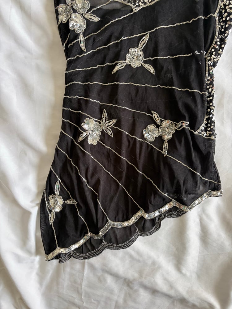 Vintage Y2K black and silver sequin beaded cami 