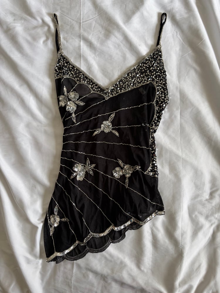 Vintage Y2K black and silver sequin beaded cami 