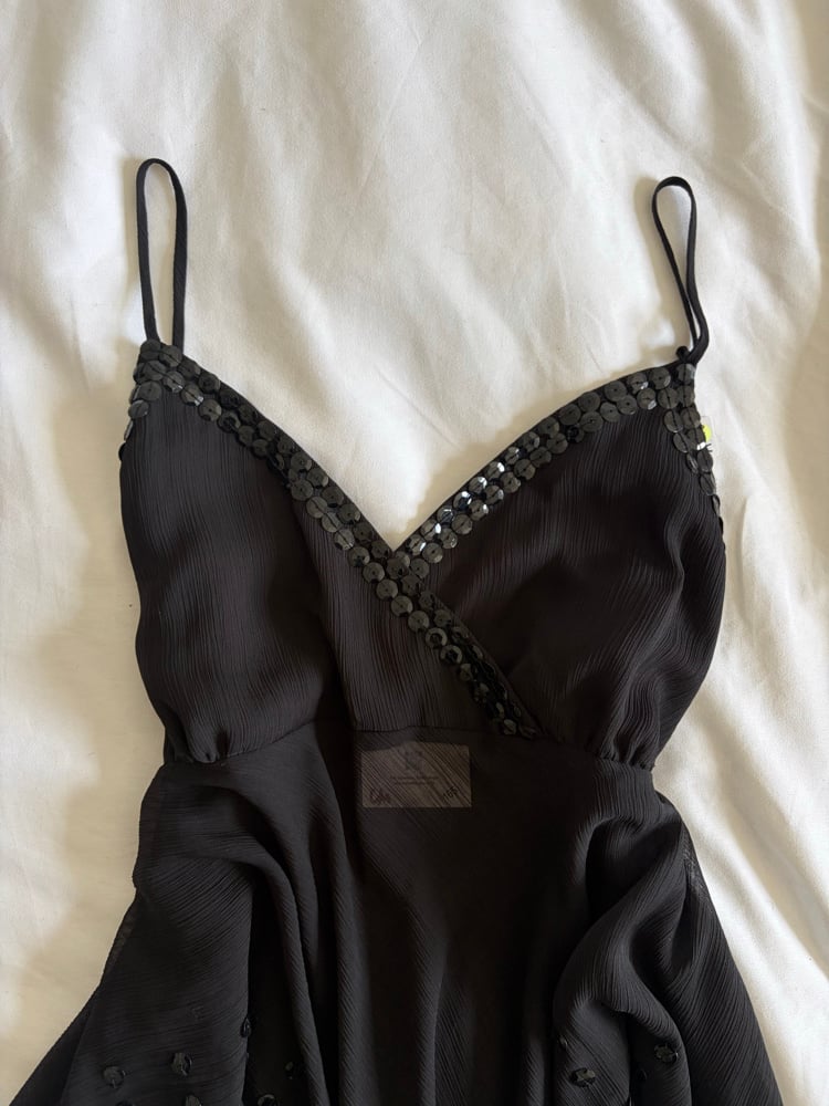 Vintage Y2K black asymmetrical hem sequin fairy cami