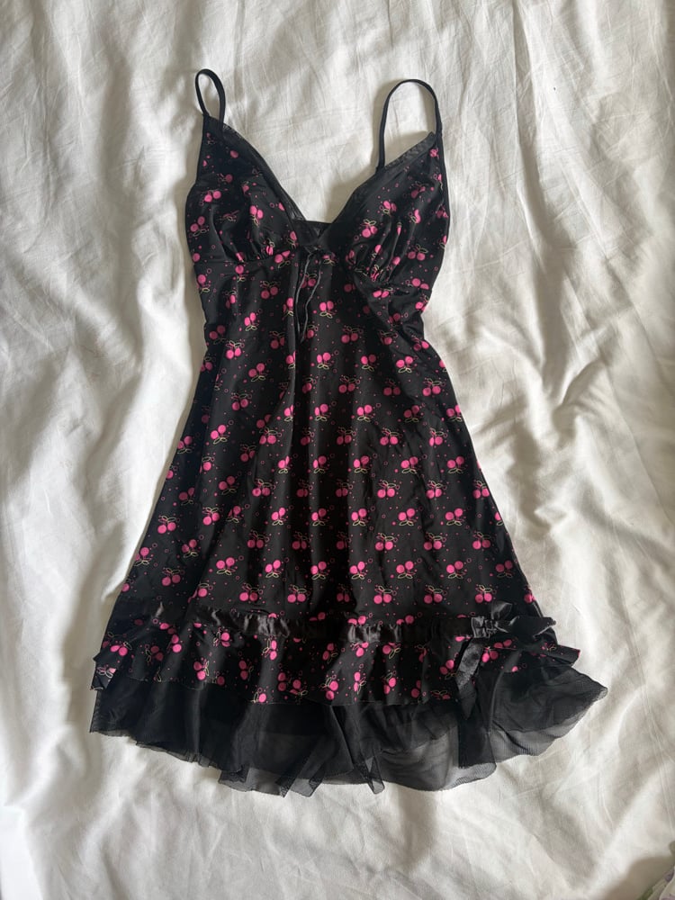 Vintage Y2K black cherry ruffle ultra mini dress