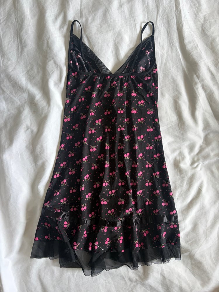 Vintage Y2K black cherry ruffle ultra mini dress