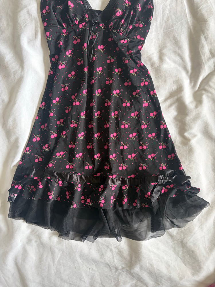 Vintage Y2K black cherry ruffle ultra mini dress