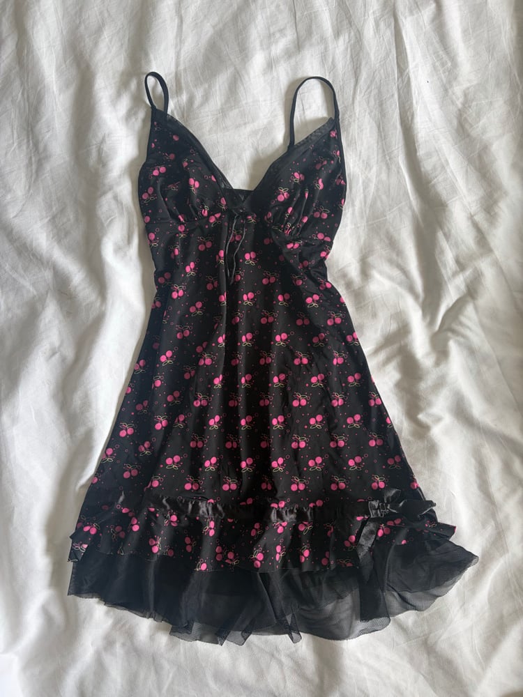 Vintage Y2K black cherry ruffle ultra mini dress