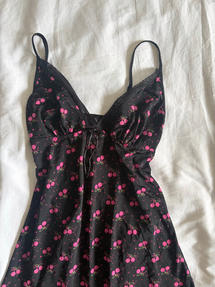Vintage Y2K black cherry ruffle ultra mini dress