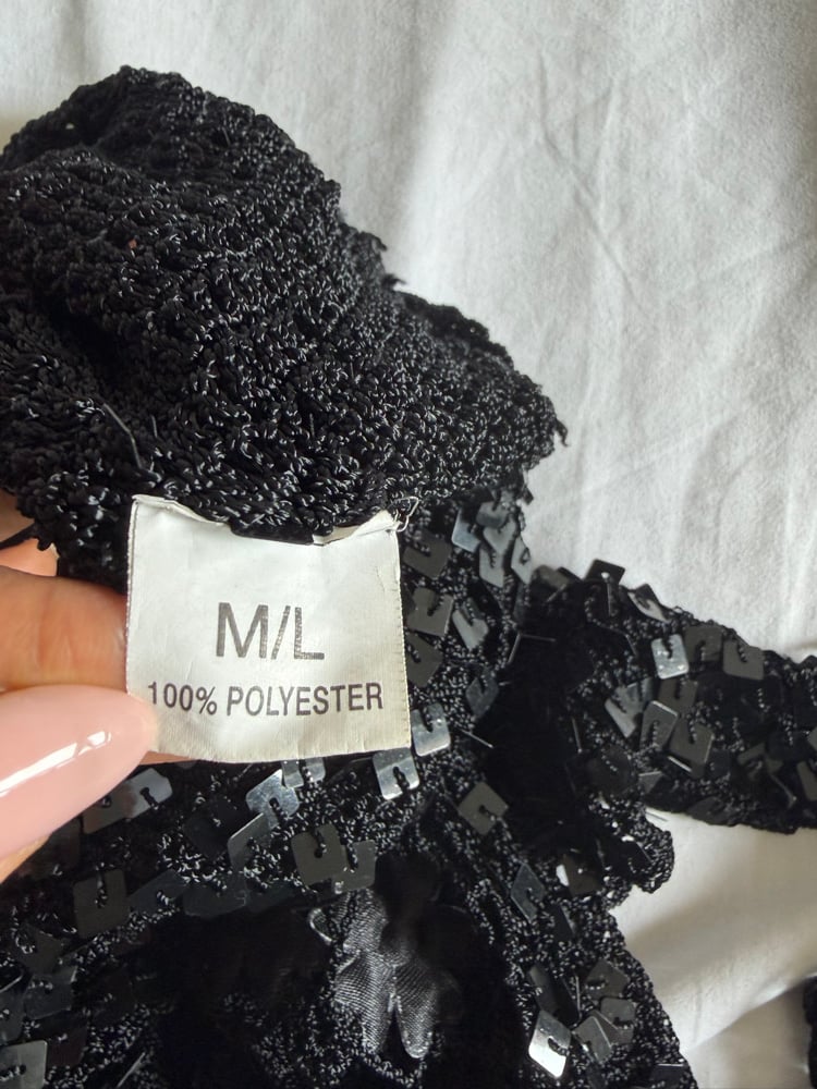 Vintage Y2K black crochet and sequin cami with cut out floral embroidery detail