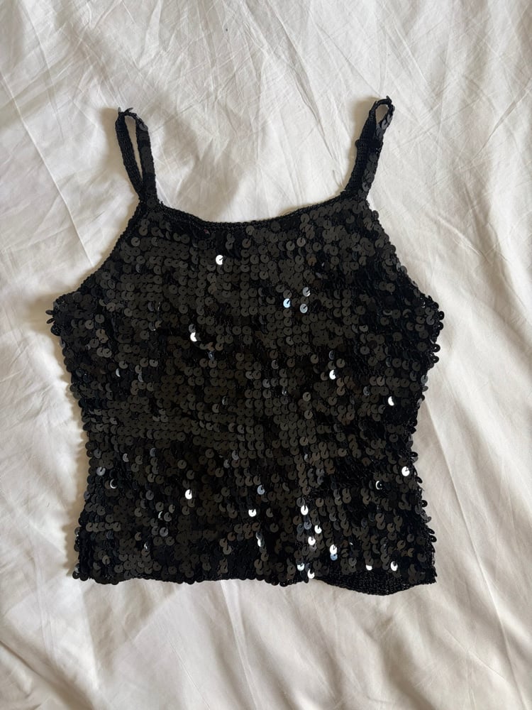 Vintage Y2K black crochet and sequin cami