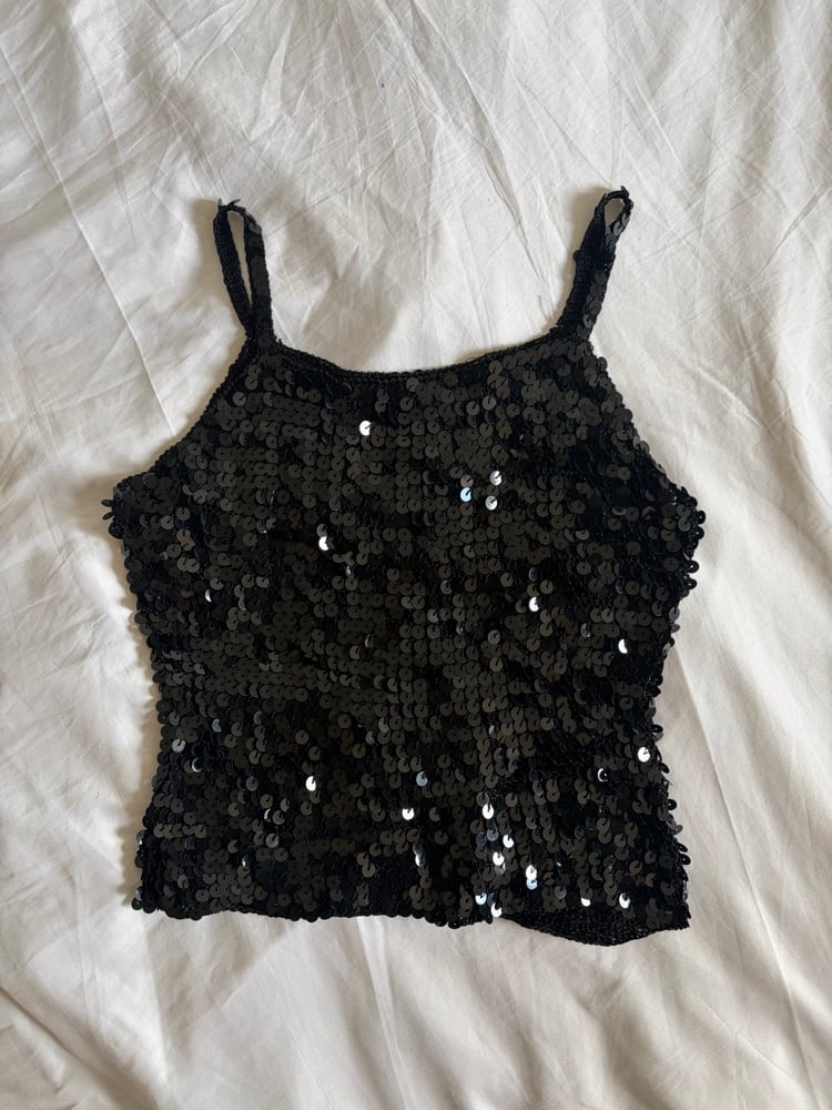 Vintage Y2K black crochet and sequin cami