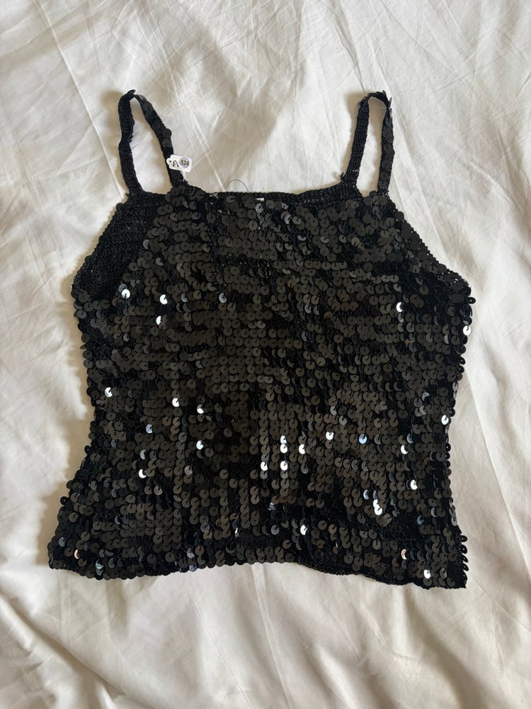 Vintage Y2K black crochet and sequin cami