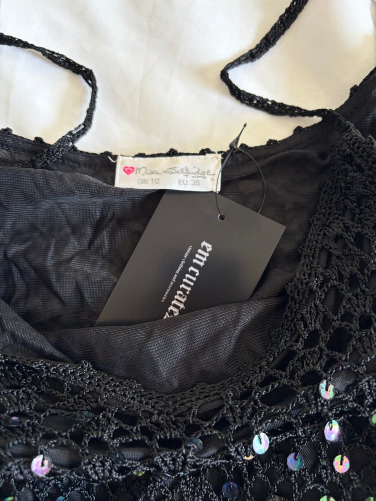 Vintage Y2K black crochet iridescent sequin cami