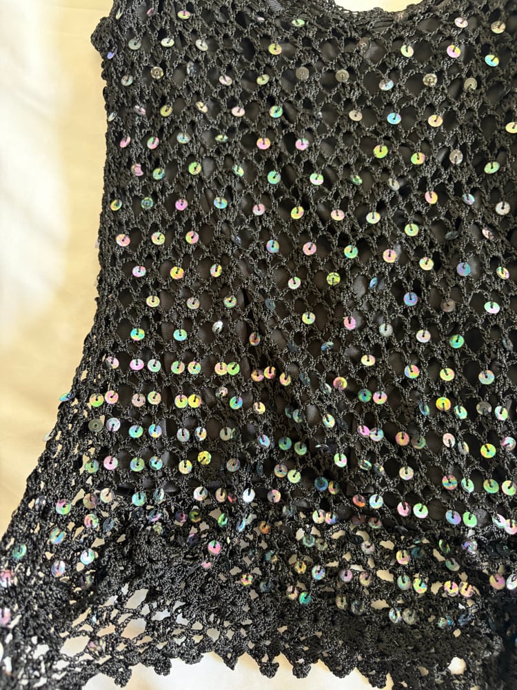 Vintage Y2K black crochet iridescent sequin cami