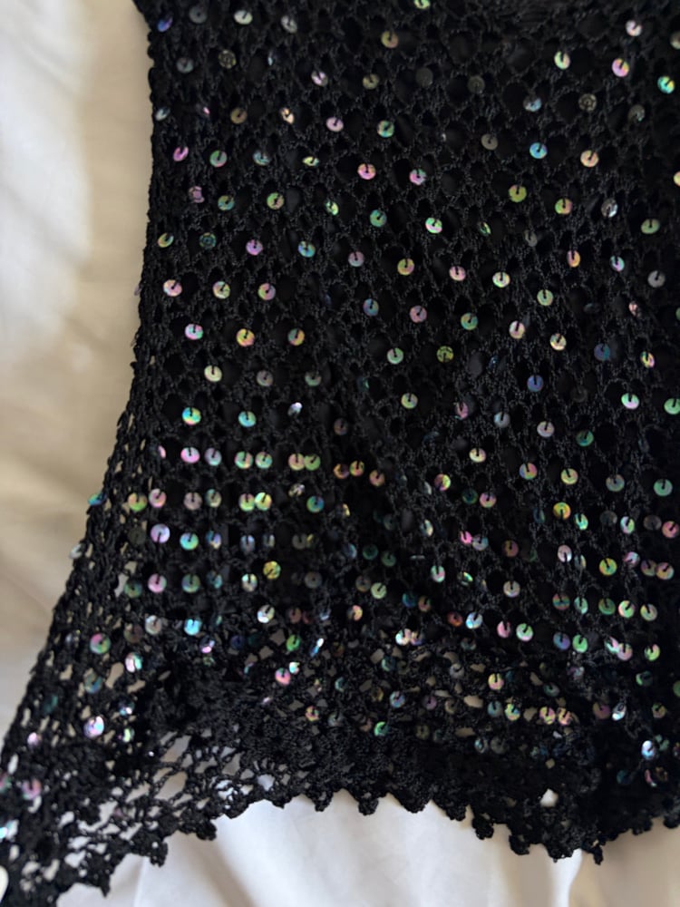 Vintage Y2K black crochet iridescent sequin cami