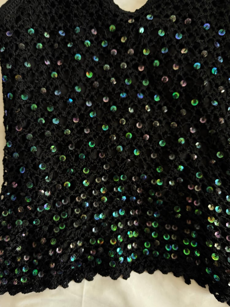 Vintage Y2K black crochet iridescent  sequin cami