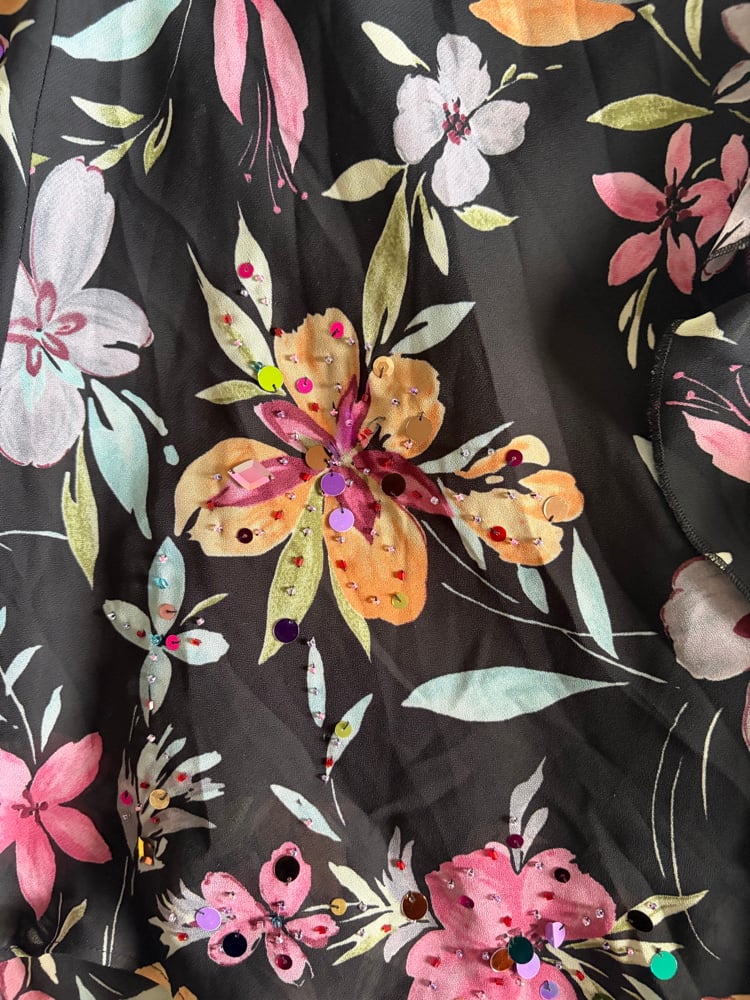 Vintage Y2K black floral sequin and beaded floaty fairy dress
