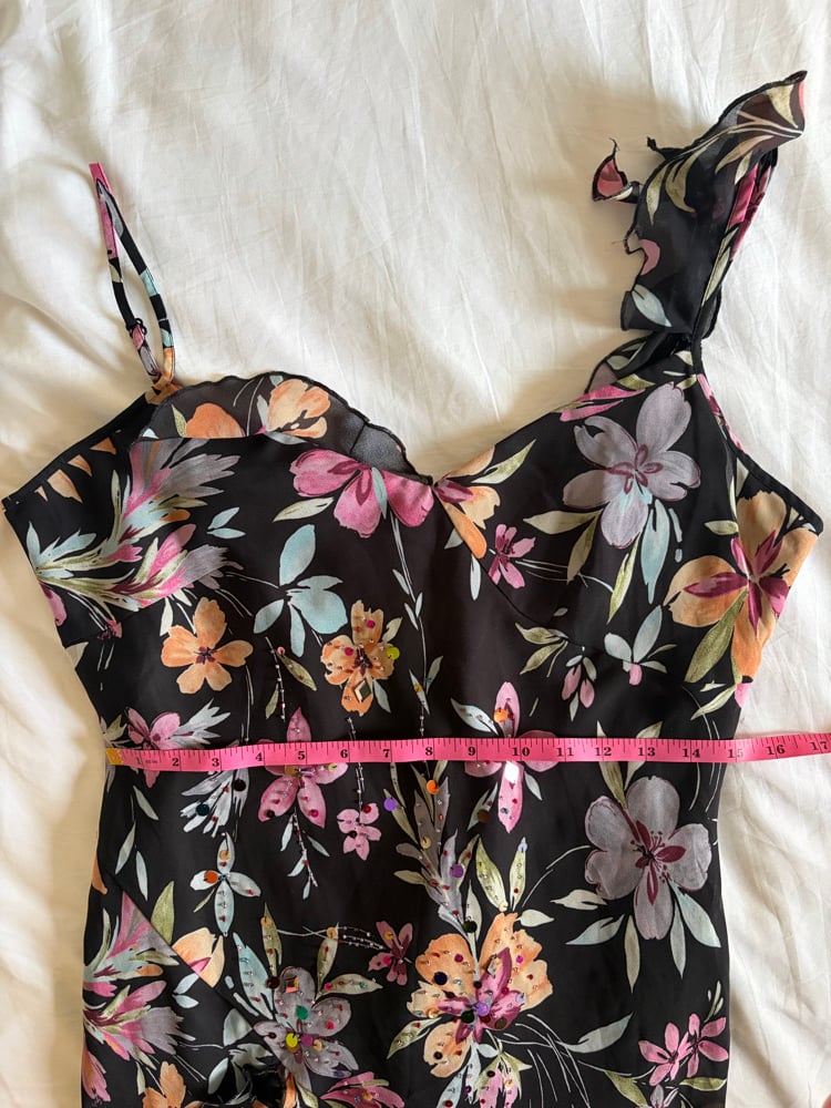 Vintage Y2K black floral sequin and beaded floaty fairy dress