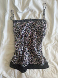 Vintage Y2K black floral silk cami with ribbed bottom