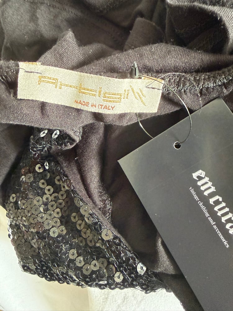 Vintage Y2K black halterneck with sequin bust detail and diamonte