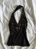Vintage Y2K black halterneck with sequin bust detail and diamonte