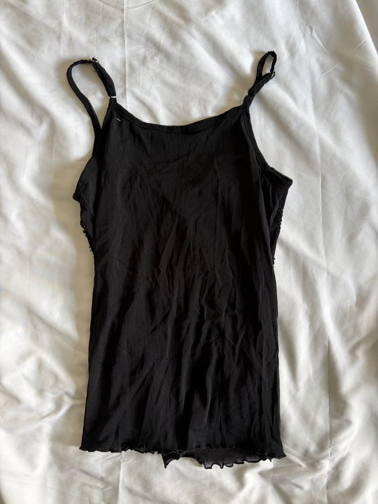 Vintage Y2K black micromesh sequin and beaded cami with tassel style detail