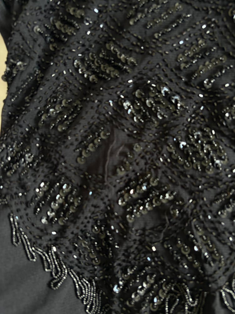 Vintage Y2K black micromesh sequin and beaded cami with tassel style detail