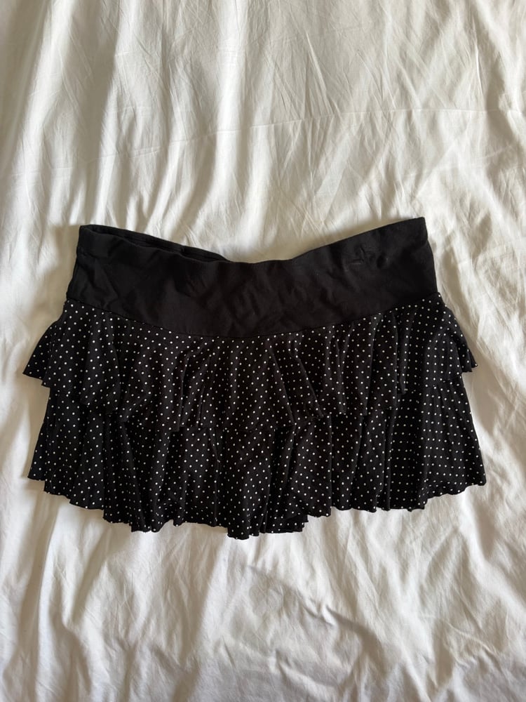 Vintage Y2K black polka dot mini ruffle rara skirt